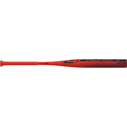 The 2026 Easton Ghost Advanced (-9) Fastpitch Softball Bat features a red and black design, Double Barrel construction, ADVANCED in bold on the barrel, and a textured grip handle.