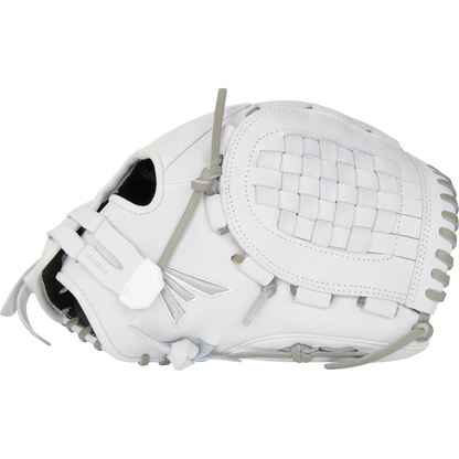 The Easton Professional Collection 12.5" Fastpitch Softball Glove (EPCFP125-3W) features premium steerhide leather in white, offering durability and style for players.