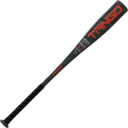 The 2025 Easton Tango (-11) 2 5/8" USA Baseball Bat (EUS5TNG11) features a black design with red and white TANGO branding, a textured grip, and a tapered barrel—ideal for young players.
