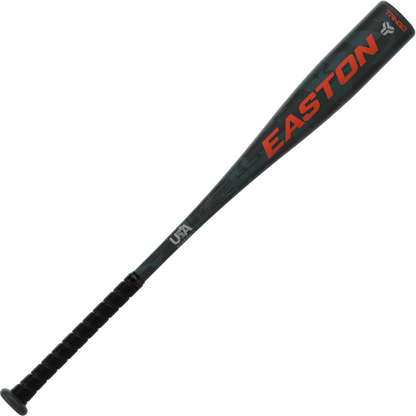 A black and gray 2025 Easton Tango (-8) USA Baseball Bat (EUS5TNG8) features red lettering, a black grip handle, and the brand name EASTON displayed along the barrel.