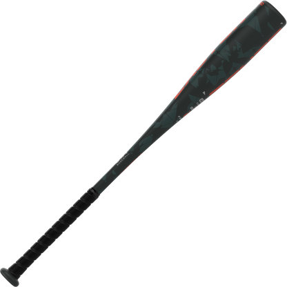 The 2025 Easton Tango (-8) 2 5/8" USA Baseball Bat (EUS5TNG8) features a black design with an abstract dark pattern, textured grip, and subtle red accents—ideal for youth players. Shown against a plain white background.