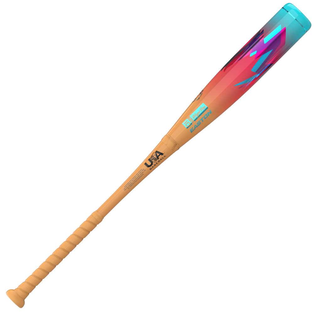 Sure! Here’s a revised version of your sentence using the product data: The 2027 Easton Hype Fire (-11) 2 5/8″ USA Baseball Bat (EUS7HYP11) features a tan design with a vibrant, gradient pattern of blue, pink, and red near the barrel and bold Easton branding along the side. Built with advanced 3D Ropecoil Composite technology for enhanced performance, its handle comes wrapped for superior grip.
