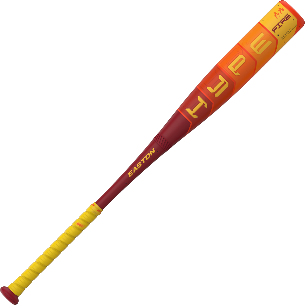 The 2025 Easton Hype Fire (-10) 2 3/4" USSSA Baseball Bat (EUT5HYP10) features a yellow handle and advanced Thermo-Composite technology for elite performance.