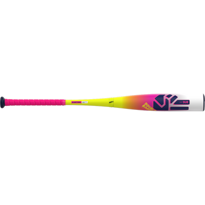 The 2026 Easton Dub (-10) USSSA Baseball Bat features Double Barrel tech, a pink grip, yellow-to-pink gradient barrel, and bold "DUB POWER" graphics in black, white, and pink on a light background.