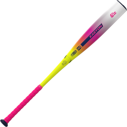 The 2026 Easton Dub (-8) 2 3/4" USSSA Baseball Bat by Easton features a pink and yellow handle and Double Barrel technology for enhanced performance.