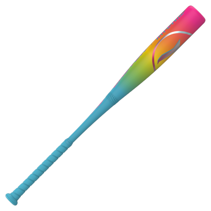 The 2026 Easton Hype Fire (-5) USSSA Baseball Bat features a blue handle, a rainbow gradient barrel from blue to pink, ThermoComposite technology, and a white Easton logo.
