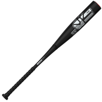Easton 2027 Dub Darkside (-10) 2 3/4″ USSSA Baseball Bat (EUT7DBDS10) in black, showcasing a textured Opti-Flex Handle grip and silver-and-white Easton branding on the barrel, features Double Barrel Construction for enhanced performance and is displayed against a plain white background.