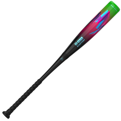 Introducing the 2027 Easton Hype Fire (-5) 2 3/4″ USSSA Baseball Bat (EUT7HYP5) by Easton—a sleek black bat accented with a vibrant, gradient design in pink, purple, blue, and green near the barrel. Displaying the signature Easton logo and equipped with a wrapped grip handle, this bat features a TCT Barrel for an expanded sweet spot and optimized performance, while its Opti-Flex Handle delivers outstanding comfort and control at the plate.