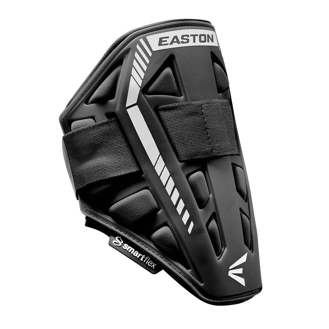The Easton Compact Batter Elbow Guard: ES37 features white accents, padded design, adjustable black strap, and a smartflex label—ideal protective gear for baseball or softball batters prioritizing safety during play.