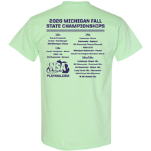 Introducing the 2026 NSA Michigan Fall State Fastpitch Tournament Shirt by DSG Apparel. This light green shirt features bold “2026 Michigan Fall State Championships” text on the front, with teams listed by age group on the back. Official NSA branding and the PLAYNSA.COM website are also included, making this an essential pick for fans of authentic Tournament Shirts and official NSA Apparel.