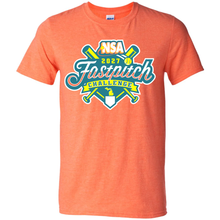 Heather orange 2027 NSA Fastpitch Challenge Fastpitch Tournament Shirt featuring a chest logo with crossed bats, a softball, and a map outline of Michigan.