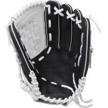 The Easton Fundamental 12.5" Fastpitch Softball Glove (FMFP125B) is a black and white glove designed for fastpitch play.