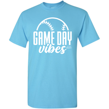 The DSG Apparel National Softball Association NSA Game Day Vibes Short Sleeve Shirt is a light blue classic fit, featuring a white baseball graphic and "GAME DAY vibes" printed on the front.