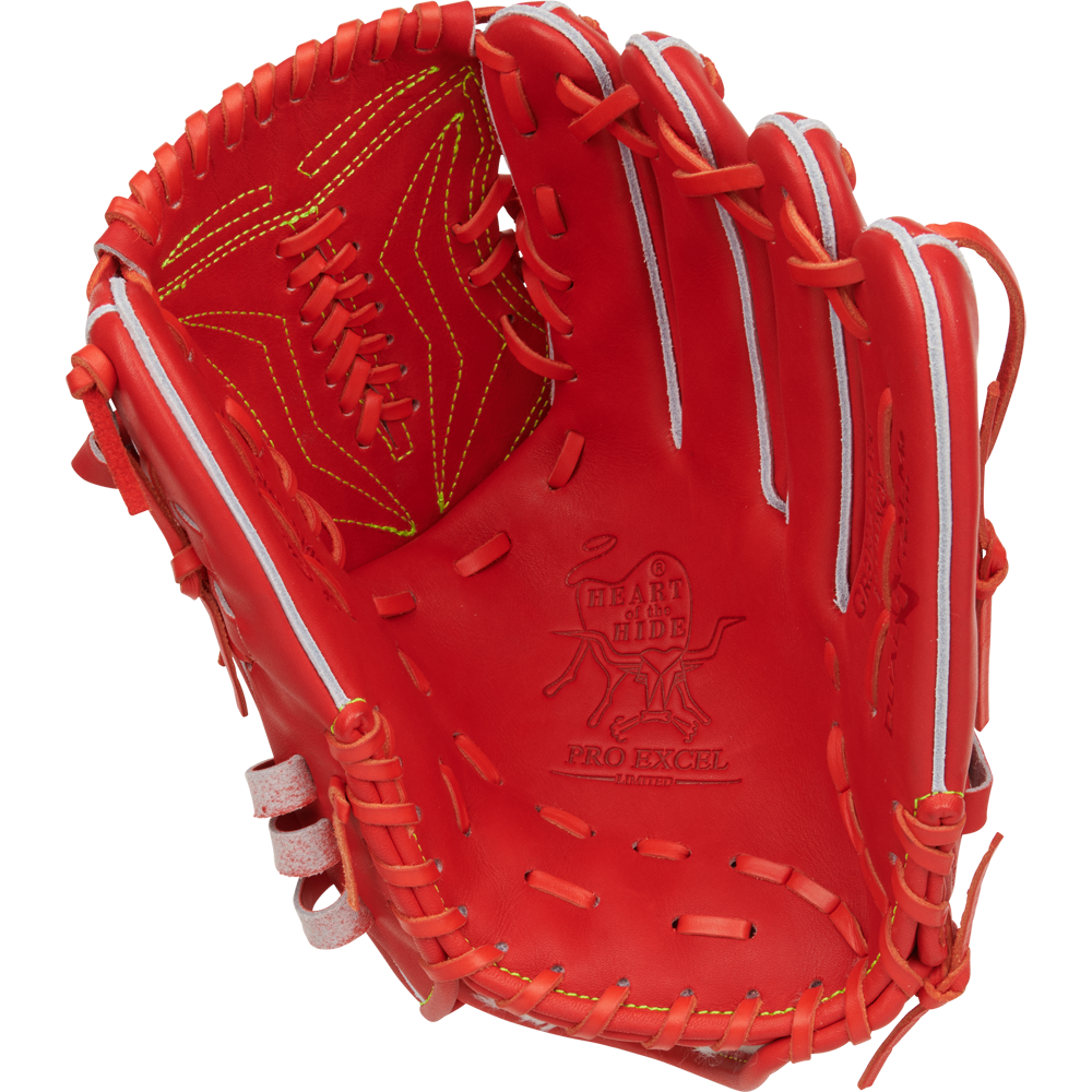 The Rawlings Heart of the Hide 11.75" Japan Series Baseball Glove (GR3HEA15MG) is a premium choice for serious players, featuring vibrant red leather and iconic design details from the renowned Rawlings brand.