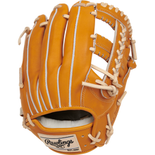 The Rawlings Heart of the Hide 11.5" Japan Series Baseball Glove (GR3HECK4MG) features tan premium Steerhide leather with white laces and stitching, plus a Rawlings logo patch near the wrist, set against a plain white background.