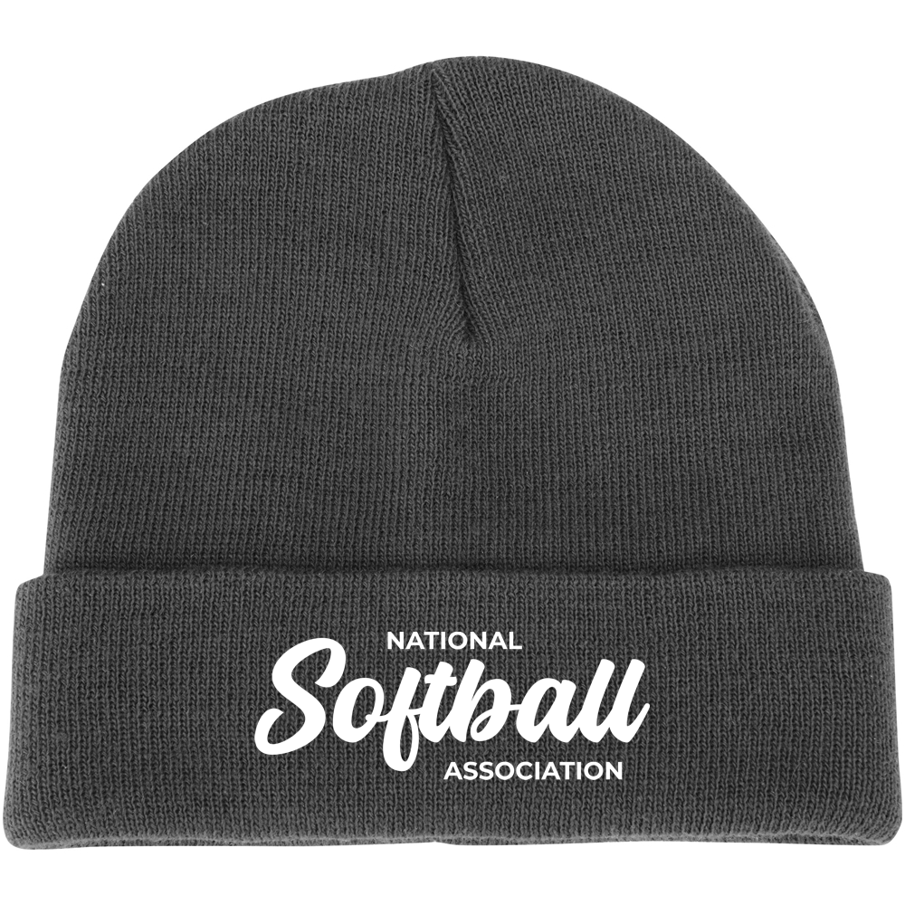 The Champro Sports NSA Script Polar Cuff Beanie (HBE1-NSAS) in graphite features “National Softball Association” on the cuff, making it an ideal way to display your passion for softball.
