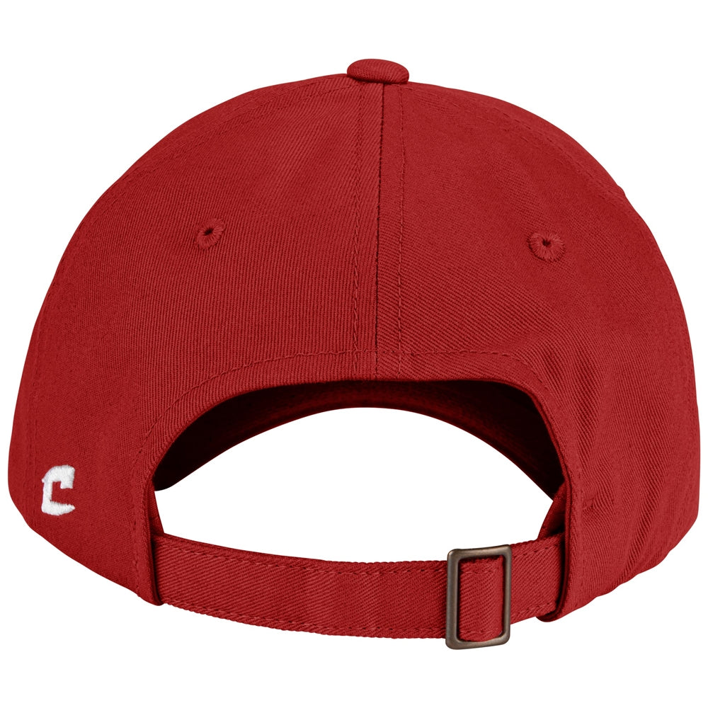 The image shows the back view of a red Champro Sports NSA Softball Life Classic Hat (HC9-SL) with an adjustable strap, metal clasp, and a small white embroidered design—ideal for anyone embracing the Softball Lifestyle.