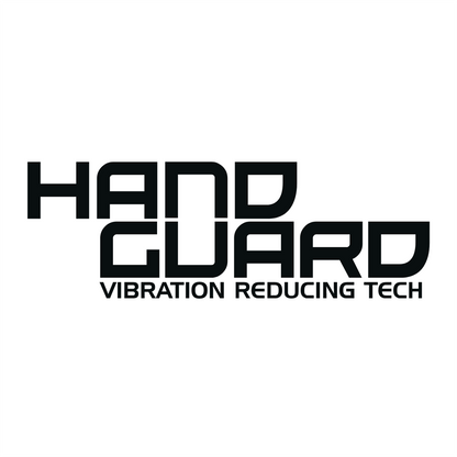 A black text logo on a white background reads HAND GUARD with VIBRATION REDUCING TECHNOLOGY in smaller text below, ideal for the 2024 Stinger Missile S (-3) BBCOR Baseball Bat by Stinger Sports for balanced swing weight and less hand sting.