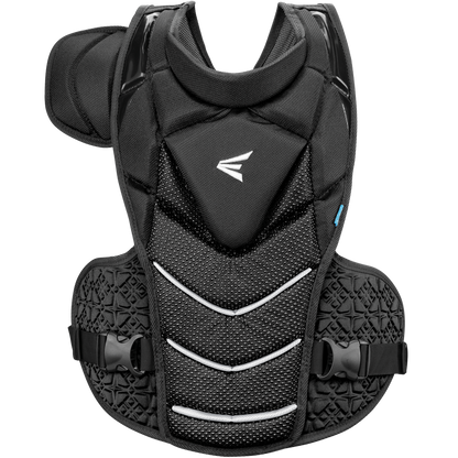 The Easton Jen Schro The Very Best Fastpitch Catcher's Chest Protector (JSTVBCP) features black padding, textured shoulder and side panels, white accents, and adjustable straps for sports or physical activities.