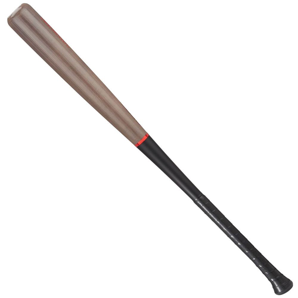 The AXE Flared Pro Series Maple Wood Baseball Bat (L124K-FLR) features a natural brown barrel, black handle, red ring divider, and a pro flared handle for enhanced grip—showcasing AXE’s signature Flared Pro Series design.