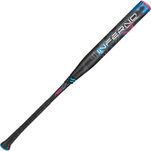 The 2024 AXE Inferno Balanced NSA USSSA Slowpitch Softball Bat (L154M-FLR) by AXE features a black composite design with blue and pink accents, bold INFERNO lettering, Hyperflex Barrel Technology, and a textured grip handle.