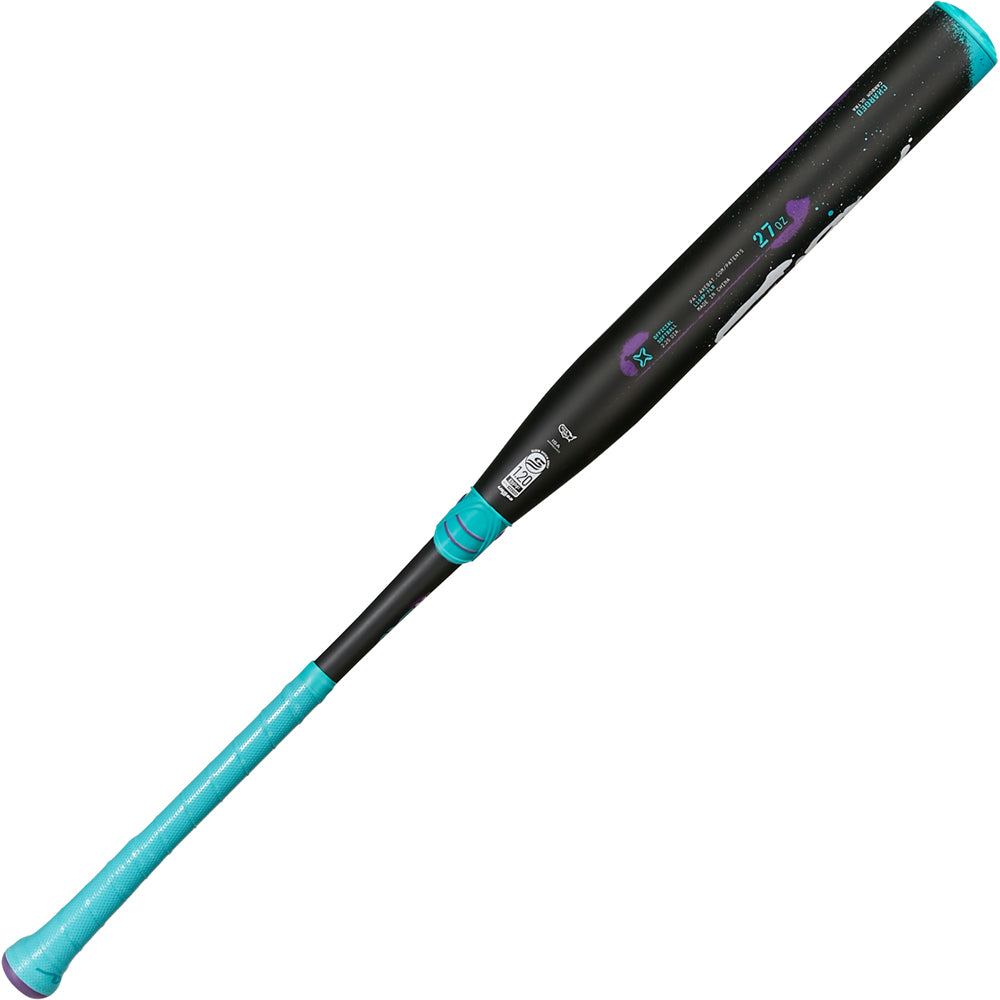 The 2025 AXE Fury 13" Balanced NSA USSSA Slowpitch Softball Bat (L154P-FLR) by AXE features a black and blue design with Hyperflex Barrel Technology.
