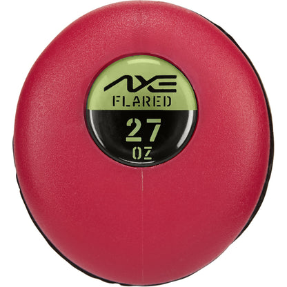 The 2025 AXE Disturbance 13" Balanced USA Slowpitch Softball Bat (L155P-FLR) by AXE features a red round design with black and green circles, resembling its composite barrel—ideal for USA Slowpitch softball.