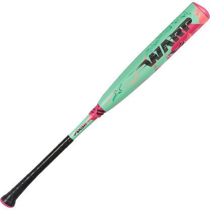 The 2025 AXE Warp (-8) 2 3/4" USSSA Baseball Bat (L173P-FLR) by AXE features a mint green and pink design with a black grip and bold “WHIP” lettering—an eye-catching, high-performance choice for your next USSSA game.