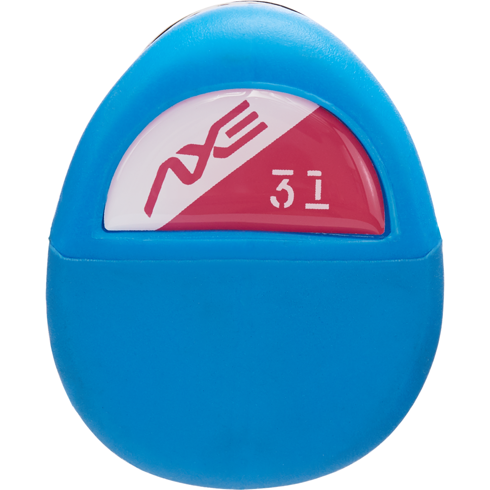 A blue and red plastic item featuring a white and red circle, echoing the bold colors of the 2024 AXE Avenge Pro 3 Hybrid (-8) USA Baseball Bat by AXE.