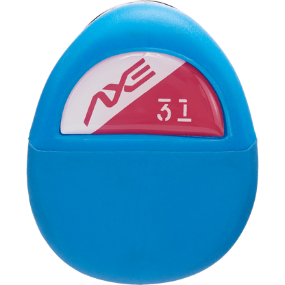 A blue and red plastic item featuring a white and red circle, echoing the bold colors of the 2024 AXE Avenge Pro 3 Hybrid (-8) USA Baseball Bat by AXE.