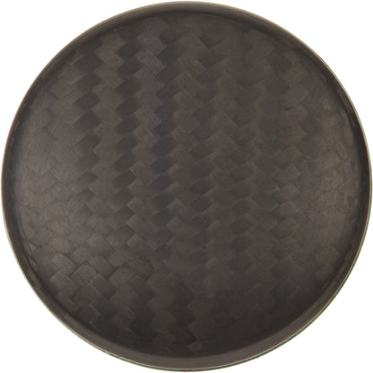 A round, dark plate with a subtle woven texture and matte finish, its surface resembles the AXE Warp (-5) 2 3/4" USSSA Baseball Bat: L199P-FLR by AXE.