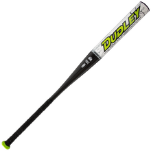 2026 Dudley Lightning Legend 12″ Endloaded NSA USSSA Slowpitch Softball Bat: LLESPU featuring a lime green end cap and a barrel with a white graphic and yellow lettering.