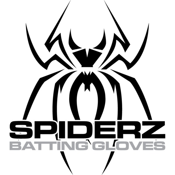Black stylized spider graphic above the bold text SPIDERZ with smaller text BATTING GLOVES underneath, all in a modern, angular font.