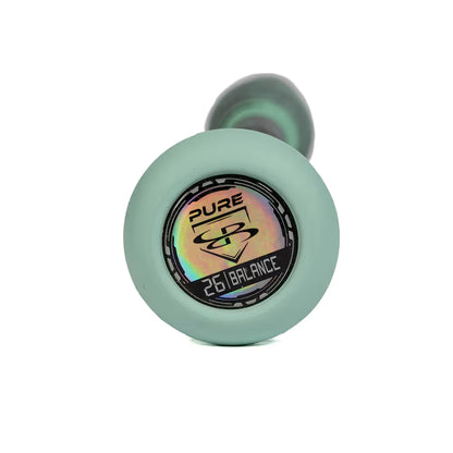 A close-up of a green dumbbell highlights its PURE 2.5LB BALANCE label, echoing the precision and balance of the BoombahPure Pure12 Teal Control 12" Balanced NSA USSSA Slowpitch Softball Bat: M2B0-6141 TL from Boombah.
