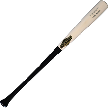 The Old Hickory Max Clark M3C Steel Pressed Maple Wood Bat features a two-tone design with a black handle and light wood barrel, plus “Hickory” and model details near the barrel end that showcase its steel pressed maple quality.