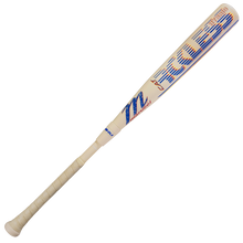 The 2026 Marucci CATX RCKLESS Rewind Hybrid (-3) BBCOR Baseball Bat features a white barrel with blue and orange graphics, "Moss" printed on it, and a wrapped handle—perfect for players who want powerful swings.