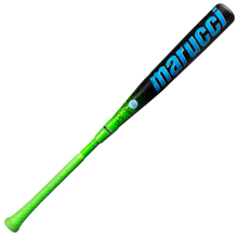 A 2026 Marucci CAT X RCKLESS Hybrid (-3) BBCOR Baseball Bat (MCBCRH DEMO) in black and green, featuring a textured green grip and bold blue "marucci" lettering along the barrel.