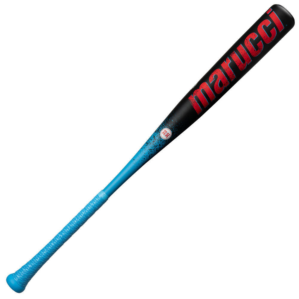 The 2026 Marucci CAT X RCKLESS (-3) BBCOR Baseball Bat (MCBCR) features a black and blue design, a wrapped blue handle, and “marucci” in bold red letters on the barrel.