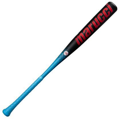 The 2026 Marucci CAT X RCKLESS (-3) BBCOR Baseball Bat (MCBCR) features a black and blue design, a wrapped blue handle, and “marucci” in bold red letters on the barrel.