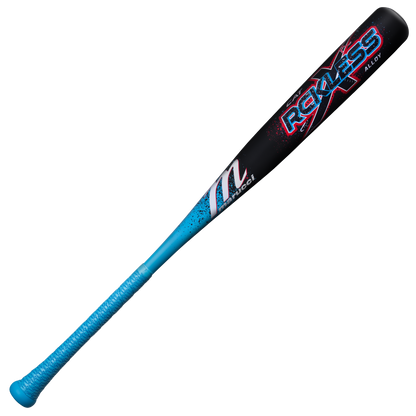The Marucci 2026 CAT X RCKLESS (-3) BBCOR Baseball Bat (MCBCR) features a sleek black and blue design with bold branding and a textured blue grip handle.