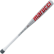 The 2025 Marucci CATX2 Puck Knob (-3) BBCOR Baseball Bat (MCBCX2P) is a silver bat with red Marucci branding, a white grip, and "marucci" in large red letters along the barrel.