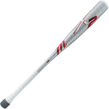 The 2025 Marucci CATX2 Puck Knob (-3) BBCOR Baseball Bat (MCBCX2P) features a silver and white design with red accents, black barrel logo, anti-vibration technology, and a white grip.