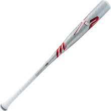 The 2025 Marucci CATX2 (-3) BBCOR Baseball Bat (MCBCX2) features a silver design with red and white accents, a white grip, anti-vibration technology, and bold red Marucci branding near the barrel.