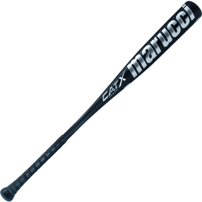The 2024 Marucci CATX Vanta (-3) BBCOR Baseball Bat (MCBCXV) features a black design with white "marucci" lettering, a textured handle grip, and an optimized barrel profile.