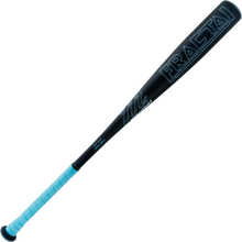 The 2025 Marucci Fractal (-3) BBCOR Baseball Bat (MCBFR) features a black one-piece aluminum design with blue "FRACTAL" lettering, a blue grip, and an expanded sweet spot, all by Marucci. Set against a plain white background.