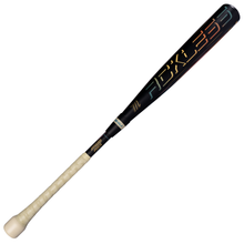The Marucci 2027 RCKLESS Gen 2 Hybrid Puck (-3) BBCOR Baseball Bat (MCBRHP2), a black metal bat by Marucci, features a durable AZR Alloy barrel with iridescent branding along the barrel and a white textured grip on the handle, displayed against a white background.