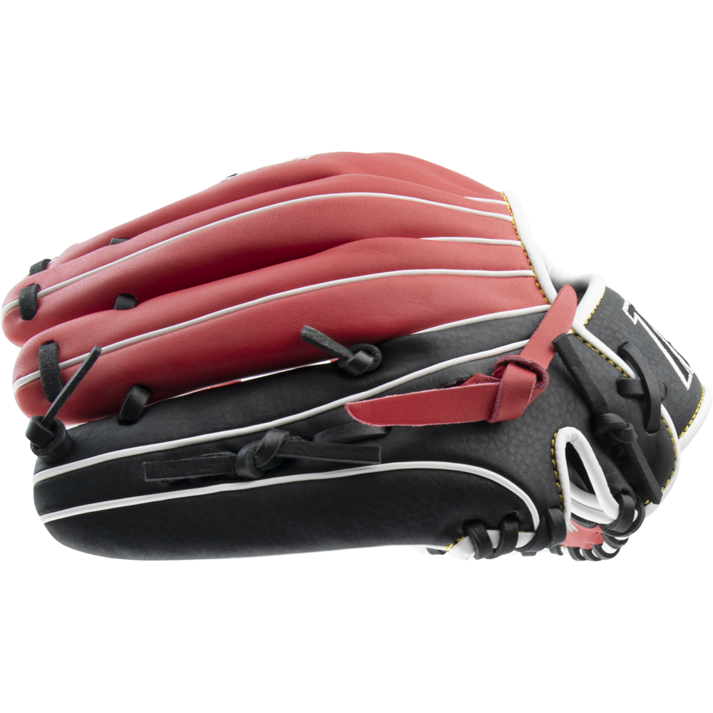 The Marucci Caddo 11.5" Baseball Glove (MFG2CD1150) by Marucci, crafted from full-grain cowhide leather, sits on a white background, featuring durability and a comfortable, adjustable fit for youth players.