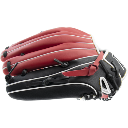 The Marucci Caddo 11.5" Baseball Glove (MFG2CD1150) by Marucci, crafted from full-grain cowhide leather, sits on a white background, featuring durability and a comfortable, adjustable fit for youth players.