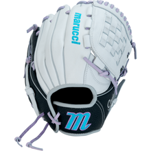 A close-up of the Marucci Caddo 11.5" Fastpitch Glove (MFG2CDFP115-W/LP), ideal for youth infield players.