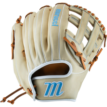 The Marucci Acadia 97R3 12.5" Fastpitch Glove (MFG3AC97R3FP-CM) features an H-Web design and a bold logo, ideal for serious fastpitch players.